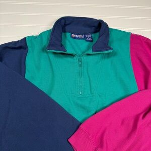 Vintage Fremantle Action Wear‎ 1/4 Zip Sweatshirt Men’s Large Teal Blue Pink EUC